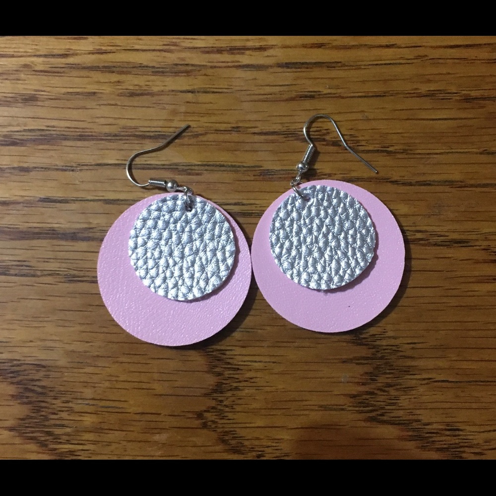 Pink silver circle earrings